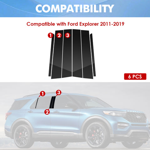 For Ford Explorer 2011-2019 Black Pillar Posts Door Window Trim Piano Cover Kit