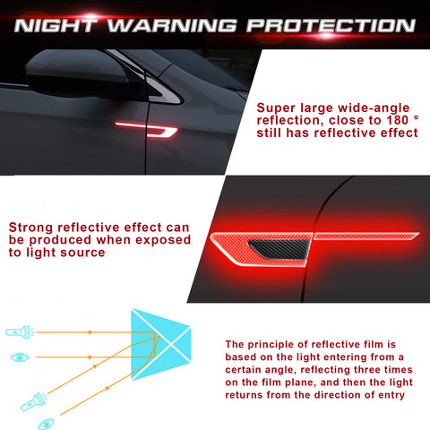 Blue Reflective Carbon Fiber Car Side Door Warning Protector Guard Decals 11.6"