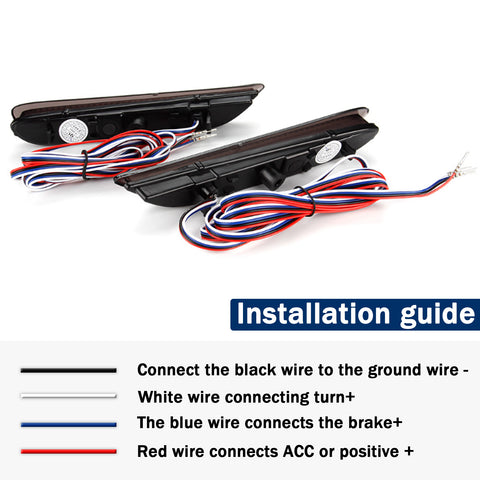 3D Optic Red Lens Rear Bumper Reflector Brake Tail Lights w/Sequential Turn Signal Lamps, Strobe Brake Lighting Kit For Infiniti Q50 QX56 QX60 QX80 Nissan Pathfinder Rogue, etc