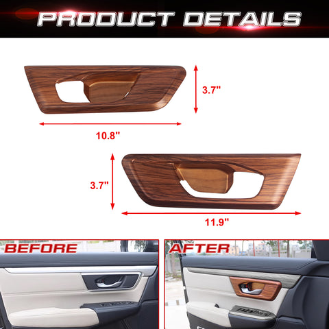Peach Wood Grain Inner Door Handle Bowl Trim Cover For Honda CR-V 2017-2022