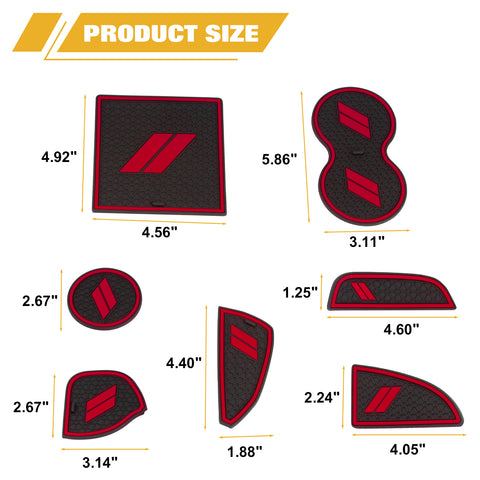 Car Interior Anti-dust Mats Cup Holder Inserts, Door Pocket Center Console Liners Mat Custom Fits Accessories Compatible With Dodge Challenger 2015-2023 (Red, 11pcs)