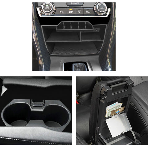 Console Secret Storage Organizer w/ USB Cable Cup Holder For Honda Civic 16-21