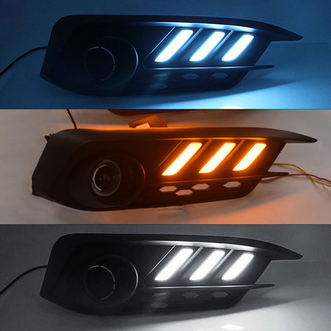 Honda Civic 2016 2017 LED Daytime Running DRL / Turn Signal Light Headlight Kit Mustang Style Fog Light Bezels, Dual Color Dual Funtion