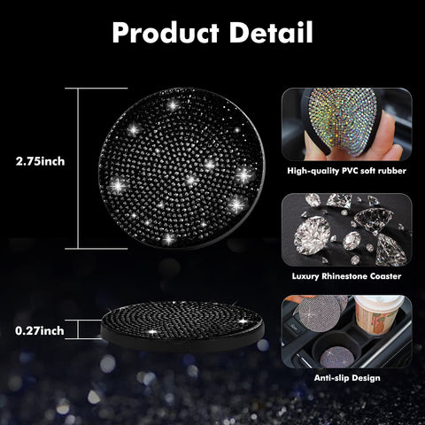 2pcs Cute Bling Car Cup Holder Coaster with Rhinestone Auto Interior Accessories