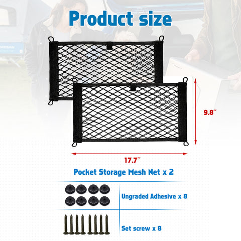 2pcs Small Cargo Net Elastic Pocket Storage Mesh Net for Car Trunk Net, RV, Boat
