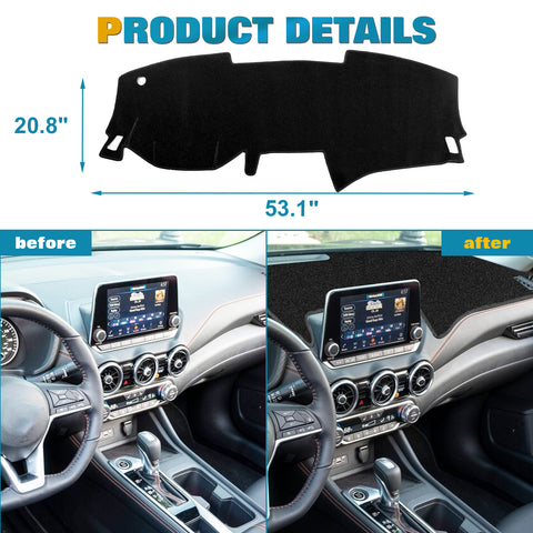Black Dashboard Mat Poly Carpet DashMat Non-Slip Cover For Nissan Sentra 2020-25