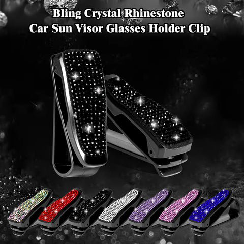 2PCS Universal Car Sun Visor Glasses Clip Rhinestone Sunglasses Cards Holder