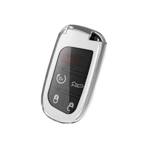 1x Glossy Silver TPU Keyless Remote FOB Shell Case W/ Black Keychain for Jeep Dodge Chrysler