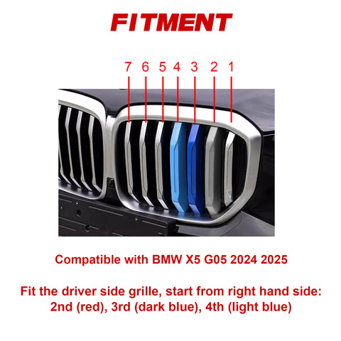 Set Tri-Colored Front Kidney Grille Strips Clip Cover For BMW X5 G05 2024 2025