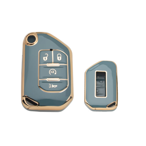 Green TPU Full Cover Folding Remote Key Fob Cover For Jeep Wrangler JLU 2018-22