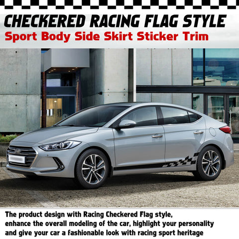78" Reflective Car Door Body Side Door Vinyl Stripe Graphic Decal Sticker Colorful Checkered Racing Flag Style 2Pcs