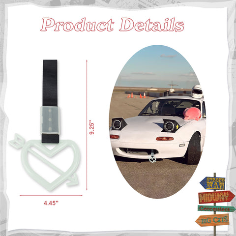 x xotic tech JDM Cupid's Arrow Shaped Tsurikawa Subway Train Bus Handle Straps Drift Charm Rear Bumper Warning Loops Ring for Cars, SUV Interior Exterior Decoration