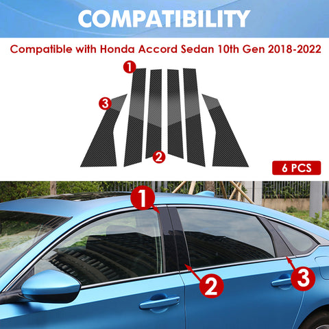 Carbon Fiber Style Window Pillar Post Trim Stickers For Honda Accord Sedan 18-22