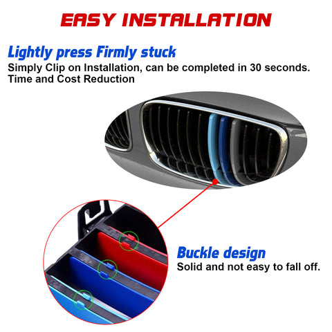 Set Tri-Colored Front Kidney Grille Strips Clip Cover For BMW 1 Series 2008-2013