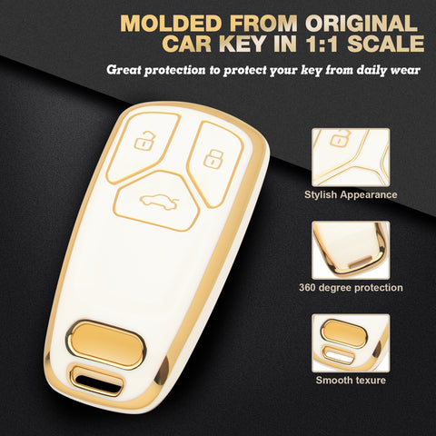 2X White TPU Full Cover Smart Key Fob Case Cover For Audi A4 A5 A6 A7 A8 Allroad