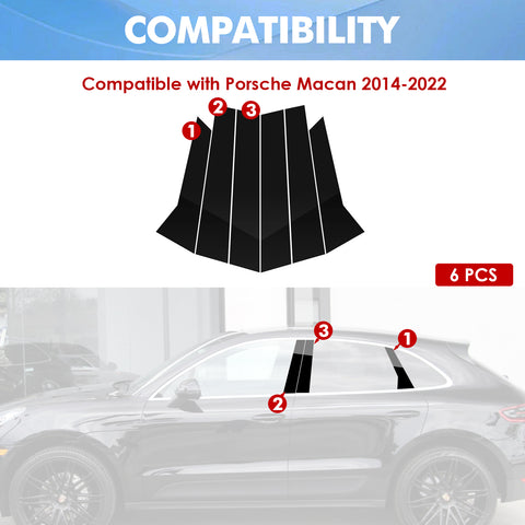 For Porsche Macan 2014-2022 6PCS Black Pillar Posts Door Trim Piano Cover Kit