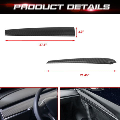 Carbon Fiber Style Interior Accessories Decor Trim For Tesla Model 3 Y 2021-2023