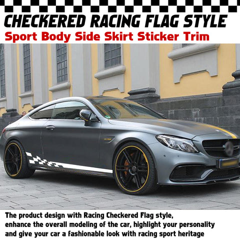 78" Reflective Car Door Body Side Door Vinyl Stripe Graphic Decal Sticker Colorful Checkered Racing Flag Style 2Pcs