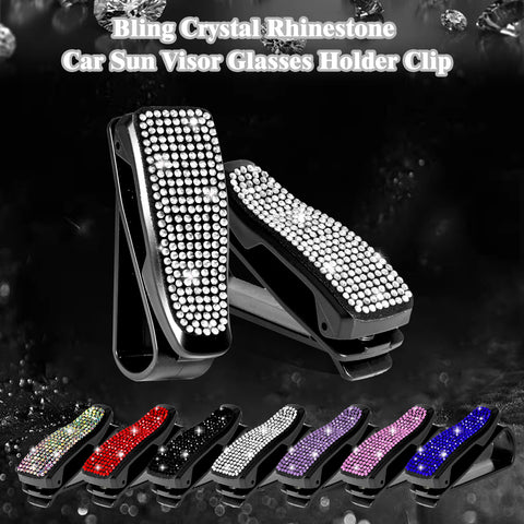 2PCS Universal Car Sun Visor Glasses Clip Rhinestone Sunglasses Cards Holder