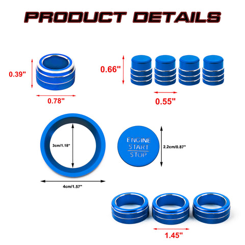 Set Blue AC Air Navigation Engine Start Button Ring Cover For Honda Civic 2022+