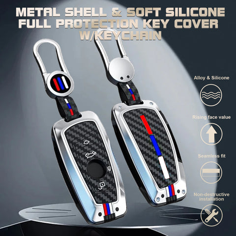 x xotic tech Key Fob Cover Case Compatible with BMW 1 3 4 5 6 7 Series X3 X5 X6 X7 M5 M6 GT3 GT5 Zinc Alloy Heavy Duty Shell Protector Holder Keychain with Carbon Fiber Pattern