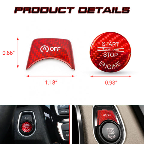 Red Carbon Fiber Start Stop Switch Button w/OFF Cover Trim For BMW F20 F22 F30