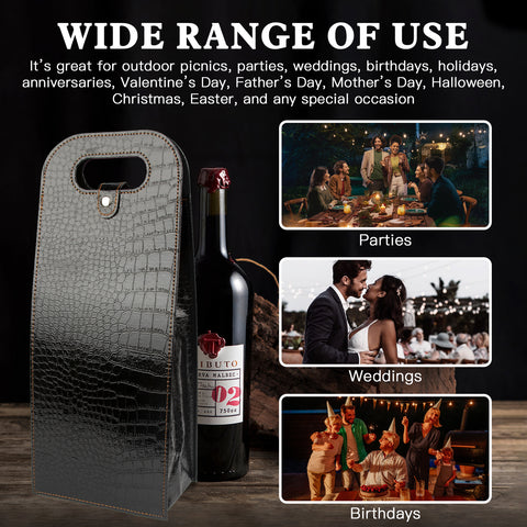 2-Bottle Leather Wine Tote Bag Protector Champagne Gift Bag with Handle For Gift