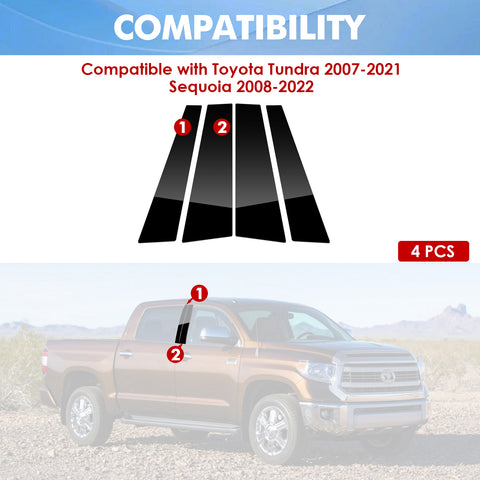 For Toyota Tundra 2007-2021 4PCS Black Pillar Posts Door Trim Piano Cover Kit