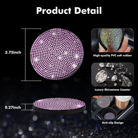 2pcs Cute Bling Car Cup Holder Coaster with Rhinestone Auto Interior Accessories