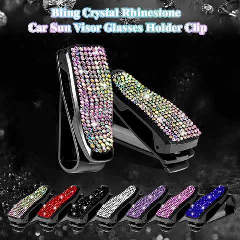 2PCS Universal Car Sun Visor Glasses Clip Rhinestone Sunglasses Cards Holder