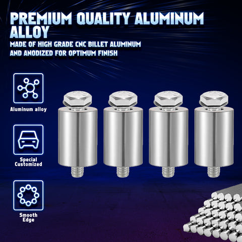 4Sets Steel Bulkhead Riser Kit, Engine Motor Hood Vent Spacer Riser, 1 inch 8mm Aluminum Alloy Engine Hood Ventilation Spacer for Auto Engine Turbo Swap