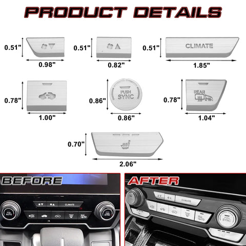 x xotic tech 12pcs Center Console AC Button Switch Patch Cover Trims, Silver Aluminum Alloy, Compatible with Honda CR-V DX 2017-2022