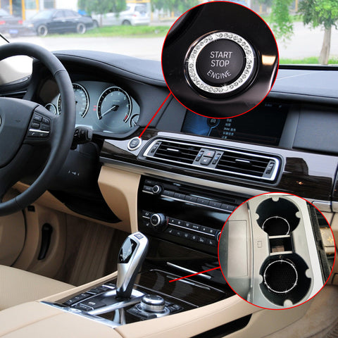 Shiny Cup Holder Insert Pad Engine Push to Start Button Ring Cover Accessories