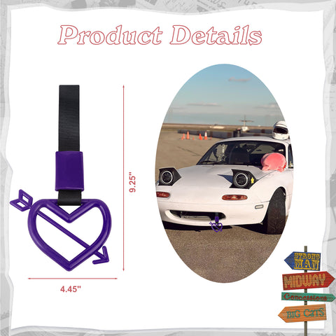 x xotic tech JDM Cupid's Arrow Shaped Tsurikawa Subway Train Bus Handle Straps Drift Charm Rear Bumper Warning Loops Ring for Cars, SUV Interior Exterior Decoration