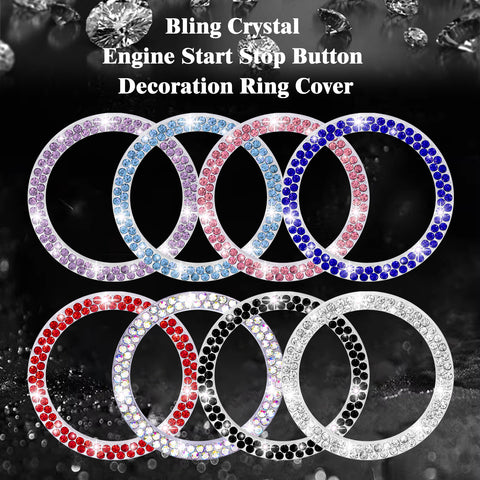1/2 Packs Bling Diamond Car Engine Start Stop Button Surround Decor Ring Cover