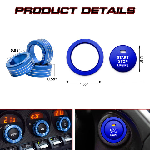 Blue Engine Start Push Button + AC Climate Knob Combo Trim For Toyota 86 2017-20