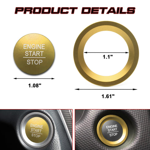 Set Gold Engine Start Button Cover + Ring Trim For Honda Civic Accord 10th Gen