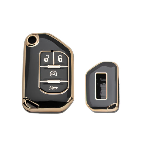 Green TPU Full Cover Folding Remote Key Fob Cover For Jeep Wrangler JLU 2018-22