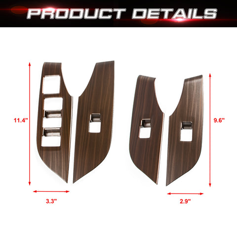 4PCS Wood Grain Door Window Switch Molding Panel Cover For Toyota RAV4 2019-2024