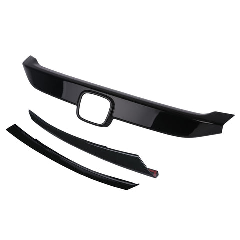 Black ABS Exterior Front Grille Hood Frame Cover Trim For Civic 2016-2021