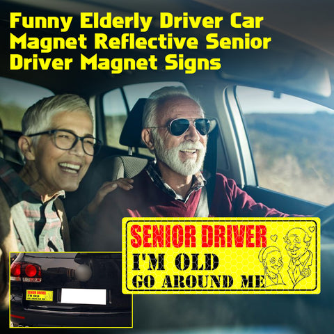 x xotic tech Elderly Driver Car Magnet Reflective Senior Driver Magnet Signs for Car Old People Gag Gifts Yellow Sign Magnetic Bumper Sticker for Grandma Grandpa