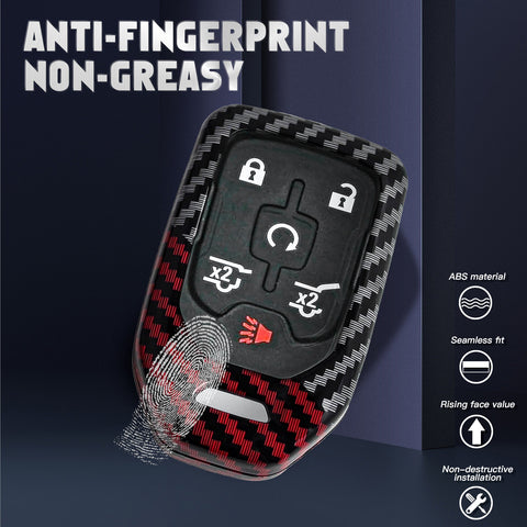 x xotic tech Glossy Black/Red Mix Color Carbon Fiber Texture Hard Plastic Key Fob Cover Case Compatible with GMC Acadia Terrain Sierra Yukon, Chevy Chevrolet Silverado 1500 2500HD 3500HD