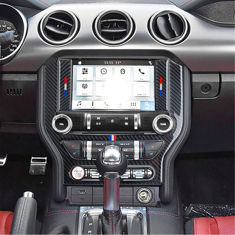 3-Color Bar Carbon Fiber Central Console CD Panel Cover For Ford Mustang 2015+
