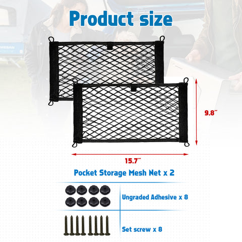 2pcs Small Cargo Net Elastic Pocket Storage Mesh Net for Car Trunk Net, RV, Boat