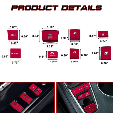 Set Red Window Switch+ Gear Shift Button Cover Accessories Trim Combo Kit, Compatible with Camry 2018-2023 (Fit For Hybrid type Only)