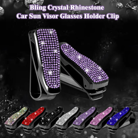2PCS Universal Car Sun Visor Glasses Clip Rhinestone Sunglasses Cards Holder
