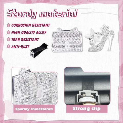 Crystal High Heel & Handbag Car Air Fresheners Diffuser Vent Clips Combo Kit