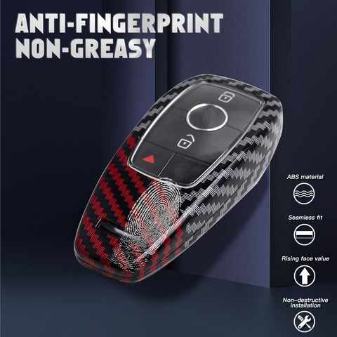 x xotic tech Glossy Black/Red Mix Color Carbon Fiber Texture Hard Plastic Key Fob Cover Case Compatible with E S G A C CLA CLS GLB GLC GLE GLS Class