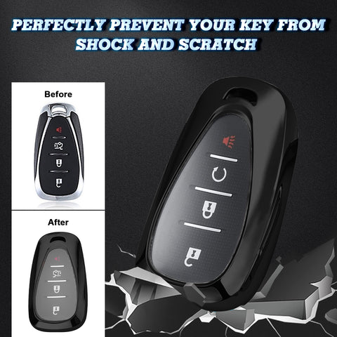 TPU Key Fob Shell Full Cover Case w/ Keychain, Compatible with Chevrolet Camaro Malibu Impala Cruze Volt Bolt Equinox Tahoe Traverse 3/4/5 Buttons Key
