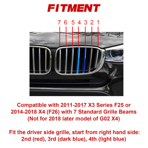 M Tri-Color ABS Insert Trim Front Kidney Grill For BMW X3 2011-2017 X4 2014-2018